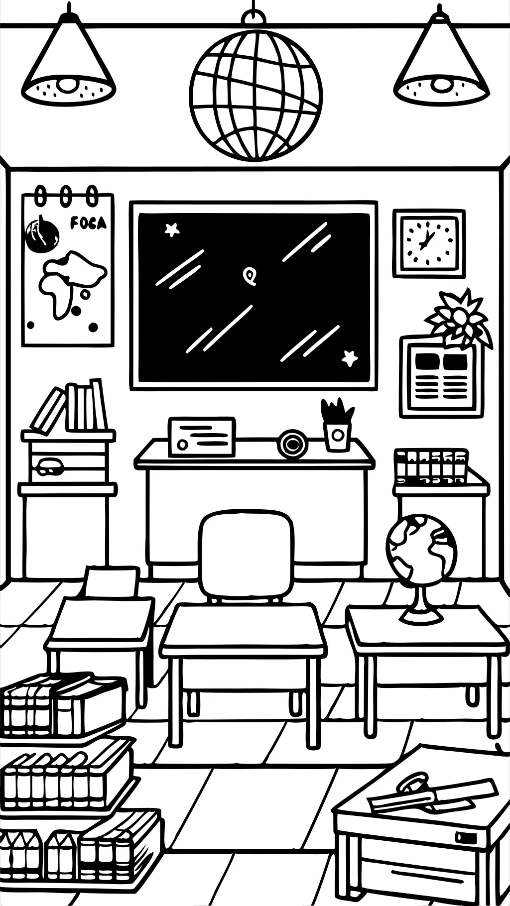 coloring page of a classroom